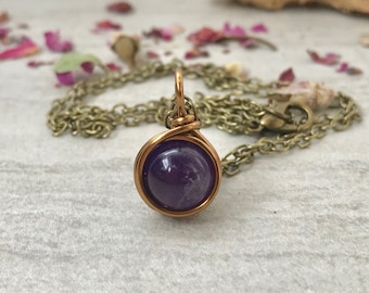 Antique Amethyst Necklace Wire Wrapped Jewelry Amethyst Jewelry Birthstone Necklace Handmade Jewelry Healing Crystals and Stones Gift Ideas