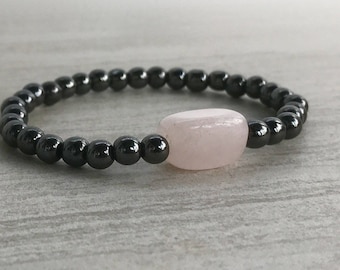 Hematite and Rose Quartz Natural Stone Bracelet Healing Crystals and Stones Natural Stone Jewelry Crystal Quartz Jewelry Birth Stone Crystal