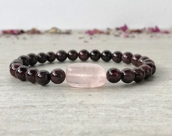 Garnet and Rose Quartz Bracelet Healing Crystals and Stones Beaded Bracelet Healing Stones Gift For Her Rose Quartz Jewelry Garnet Bracelet