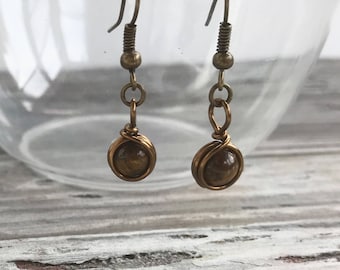 Antique Tigers Eye Earrings Wire Wrapped Natural Stone Jewelry Healing Crystals and Stones Birthstone Zodiac Jewelry Chakra Healing Stones