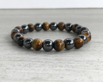 Tigers Eye and Hematite Beaded Stretch Bracelet Healing Crystals and Stones Natural Stone Jewelry Meditation Bracelet Zodiac Jewelry Gems