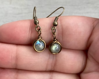 Antique Labradorite Earrings Wire Wrapped Natural Stone Earrings Healing Crystals and Stones Semi Precious Gems Handmade Earrings Gift Idea