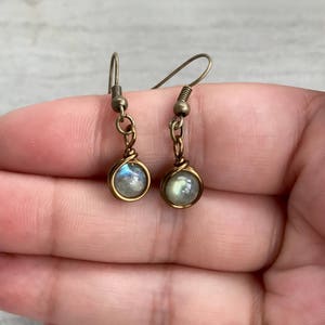 Antique Labradorite Earrings Wire Wrapped Natural Stone Earrings Healing Crystals and Stones Semi Precious Gems Handmade Earrings Gift Idea