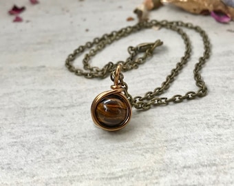 Antique Tigers Eye Wire Wrapped Jewelry Natural Stone Necklace Healing Crystals and Stones Semi Precious Gems Natural Birth Stone Jewelry