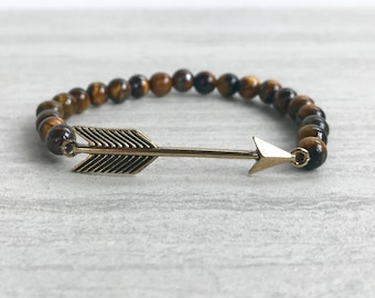 Tigers Eye Bracelet with Arrow Charm Beaded Bracelet Healing Crystals and Stones Natural Stone Jewelry Tigers Eye Jewelry Handmade Jewelry