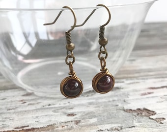 Antique Garnet Earrings Wire Wrapped Natural Stone Earrings Healing Crystals and Stones Semi Precious Gems Birthstone Jewelry Gift For Her