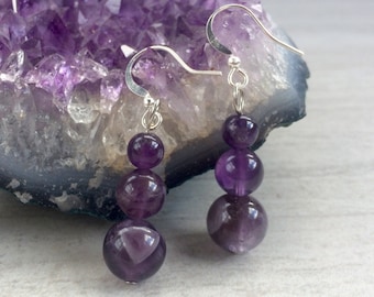Handmade Genuine Amethyst Natural Stone Beaded Earrings Healing Crystals and Stones Semi Precious Gemstone Birth Stone Zodiac Dangle Earring