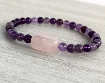 Amethyst and Rose Quartz Natural Stone Bracelet Healing Crystals and Stones Natural Stone Jewelry Amethyst Crystal Jewelry Birth Stone Gems