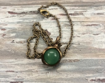 Antique Green Aventurine Wire Wrapped Necklace Healing Crystals and Stones Semi Precious Gem Natural Stone Jewelry Handmade Crystal Necklace