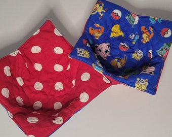 Pokémon Bowl Cozy-Microwavable, Sold in Sets of 2. Red and Blue Cotton Fabrics