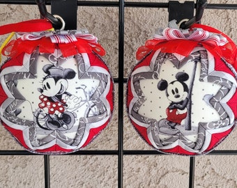 Mickey and Minnie Mouse Vintage Romance V2 4 Inch "Quilted" Ornament