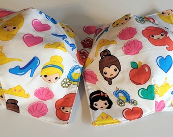 Disney Princess Emoji Bowl Cozy-Microwavable, Sold in Sets of 2. White, Blue, Green, Pink, and Yellows on Cotton Fabrics