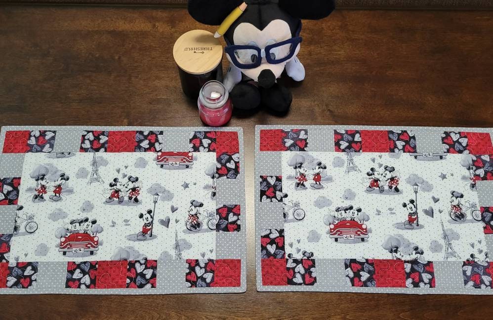 Quilted Disney Placemats Sold in Sets of 2 Mickey and Minnie Etsy