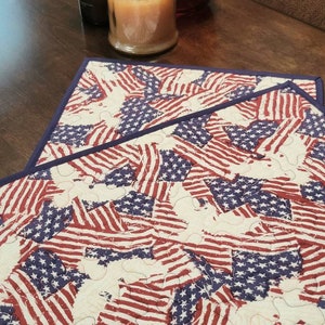 American Flag and Bald Eagle Patriotic Placemats | Insulated Placemats | Red, White, and Blue Holiday Decor | 4th of July Kitchen Dining