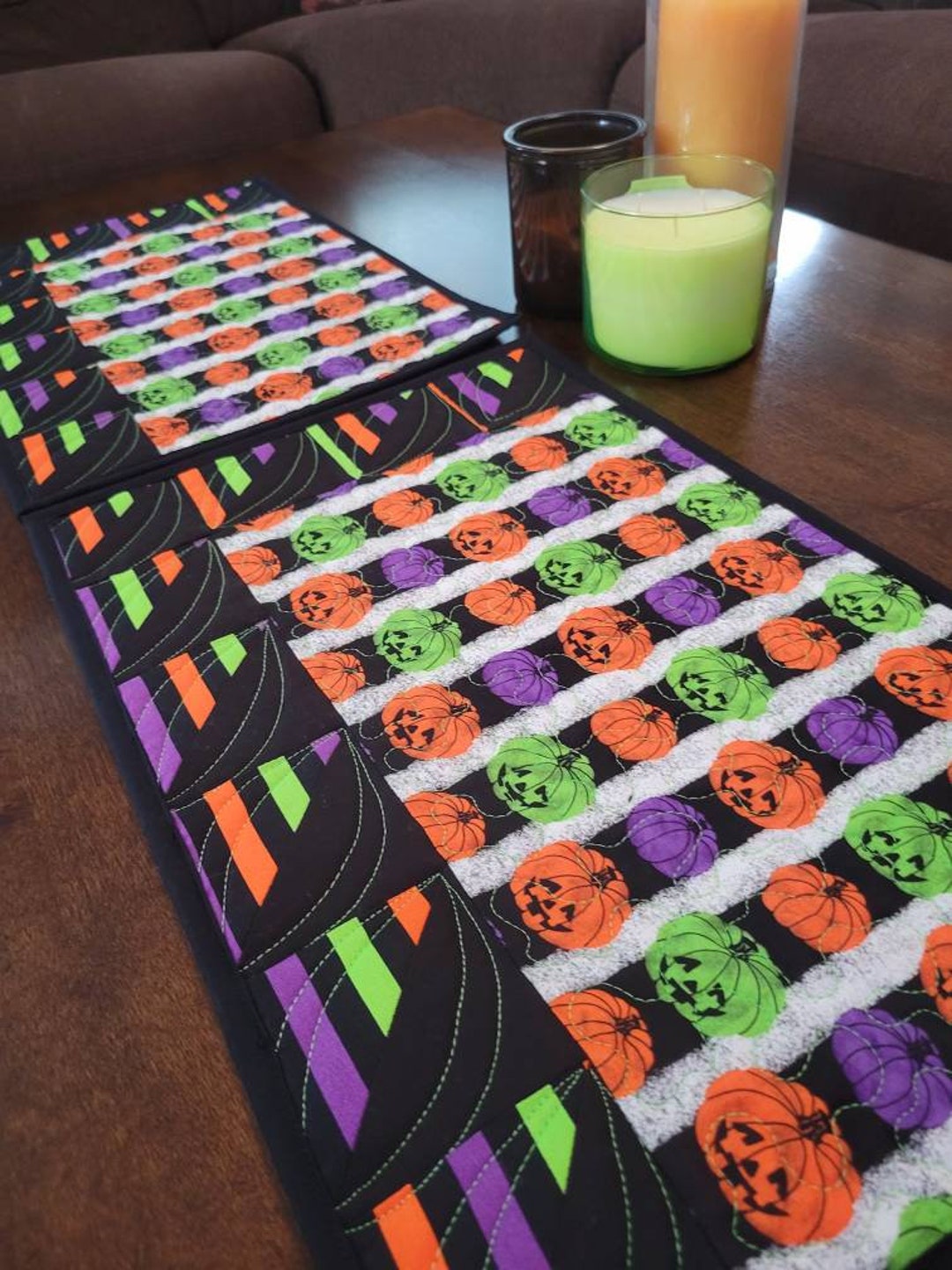 Halloween Placemats, Quilted Halloween Set of 2 Placemats, Green