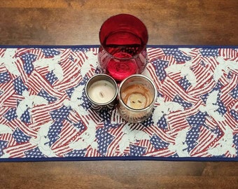 American Flag Eagle Patriotic Narrow Table Runner, Red, White, and Blue, 4th of July Summer Decor, Runner for Dining, Kitchen or Coffee