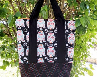 Bolsa de tecido acolchoada com estampa de dróides caveira mexicana de Star Wars