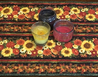 Chemin de table matelassé automnal, tournesols et mamans, décoration de Thanksgiving