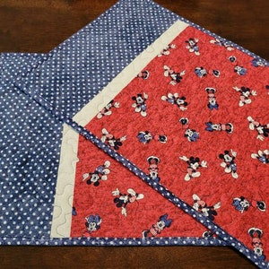 Disney Mickey and Minnie Mouse Patriotic Quilted Placemats, Set of 2 Rectangle Placemats, Red, White, and Blue Fourth of July American Flag
