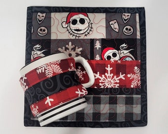Nightmare Before Christmas Santa Hat Jack Quilted Mugrug and Cup Cozy Set