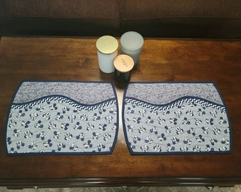 Mickey and Minnie Mouse Quilted Placemats: Navy Blue & Gray, Set of 2