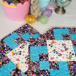 Disney Mickey and Minnie Mouse Quilted Placemats, Easter or Spring Set of 2 Fun Shaped Placemats with Blue Accents