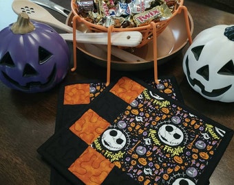 Jack Skellington Potholders, Quilted Halloween Kitchen Decor (Set of 2)