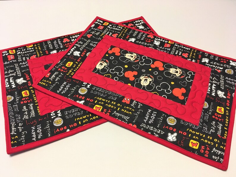 Mickey Mouse Black And Red Set Of 2 Quilted Placemats Main Etsy