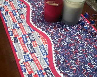 Patriotic Quilted Table Runner, Red White Blue Summer Decor
