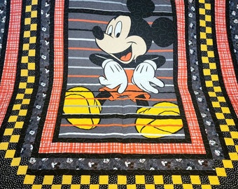 Handmade Mickey Mouse Quilt, Cotton Panel Quilt