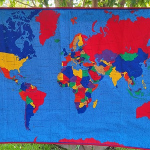 World Map Wall Hanging for Elementary School, Middle School, High School, Homeschool | Fabric Geography Classroom Decoration | Map Game Mat