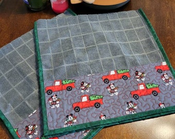 Mickey en Minnie kersthanddoeken, grijs keukendecor (set van 2)
