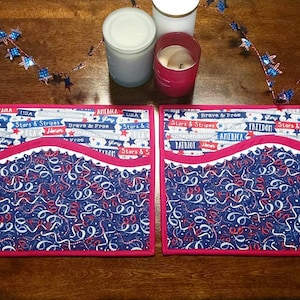 Patriotic &quot;Brave and Free&quot; Placemats | Insulated Placemats | Red, White, and Blue Holiday | 4th of July Kitchen Dining Table Decor