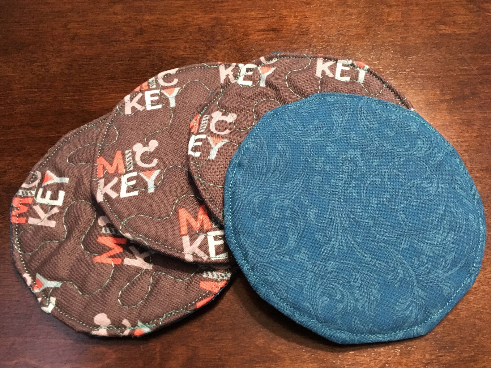 Mickey Mouse Coasters | Gray and Turquoise Mickey Mouse Quilted ...