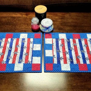 Stars and Stripes Patriotic Placemats | Quilted Insulated Placemats | Red, White, and Blue Holiday Decor | 4th of July Kitchen Dining