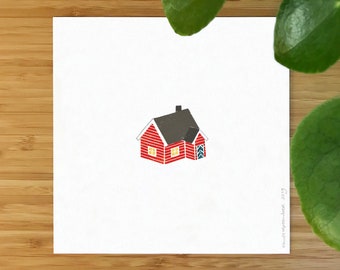 Originele print klein rood huisje
