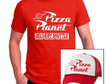 Pizza Planet logo Red T-shirt and Mesh Hat Men's, Women's, Youth size Halloween Cosplay Set combo