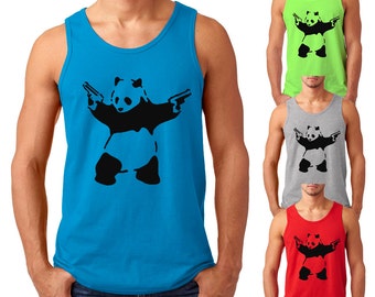 Banksy Gun Toting Panda Men's XS-3XL Tank Tops