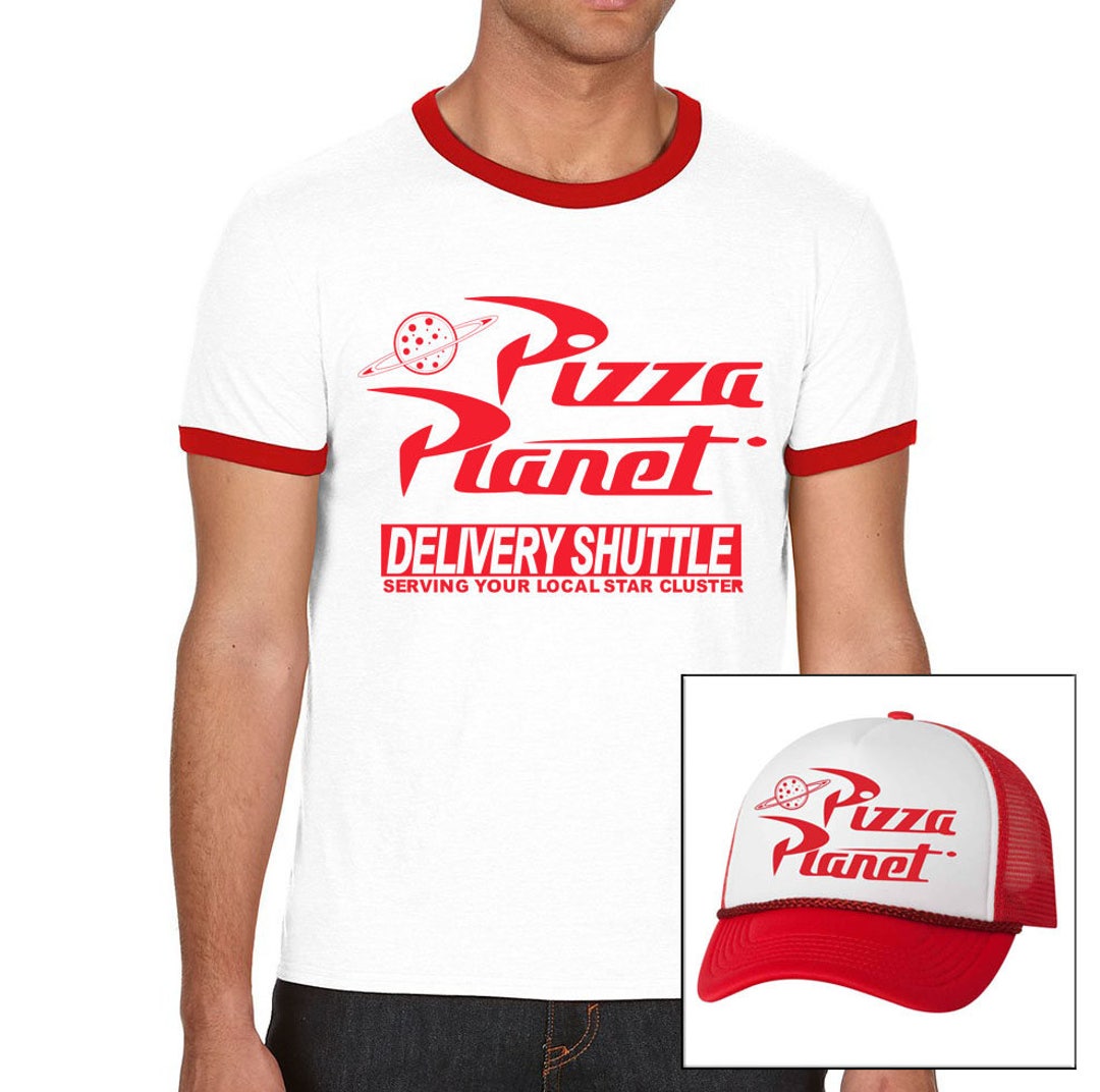 Pizza Planet Ringer T-shirt &amp; Matching Hat Combo Halloween Costume Cosplay Set
