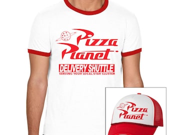 Pizza Planet Disney Toy Story Ringer T-shirt and Trucker Hat Halloween Costume set Cosplay combo