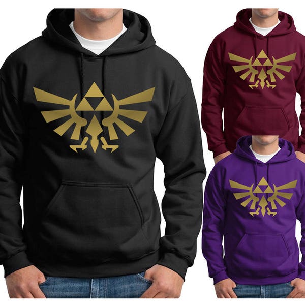 Zelda Triforce Hoodie Metallic Gold Print Sweatshirts Adult & Youth Hoodies