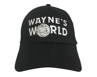 WAYNE'S WORLD HAT Black White Mesh TRUCKER Cap WAYNE GARTH 90s HALLOWEEN COSTUME WAYNE'S WORLD HAT Black White Mesh TRUCKER Cap WAYNE GARTH 90s HALLOWEEN COSTUME