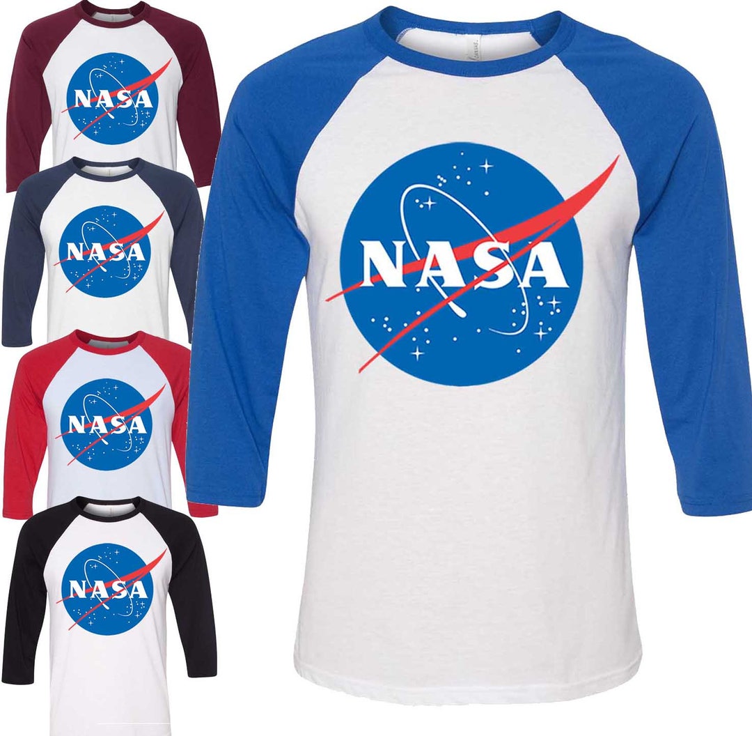 NASA Retro Logo Raglan T-shirt Space Science Fan Unisex Men's 3/4
