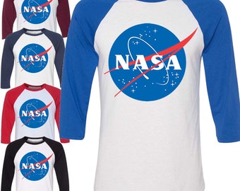 NASA retro logo Raglan T-shirt space science fan Unisex Men's 3/4 sleeve T-shirts