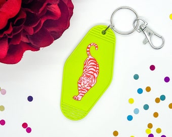 Cute Neon Tiger Motel Keychain For Girls