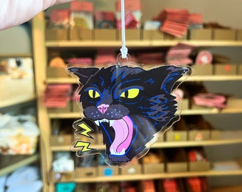 Angry Kitty Car Charm, Rearview Mirror Hanging Car Accessory