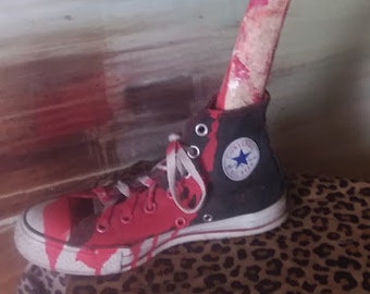OOAK Bloody Bone Leg Prop in Converse Shoe Halloween Gory Bloody Bones Props