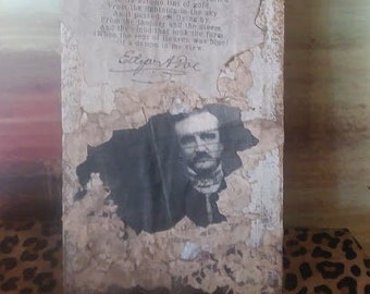 OOAK Alone Poem Edgar Allan Poe Gothic Halloween Creepy Wood Art