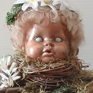 Creepy Doll head mounted on a decorative box, Whimsical box, Keepsake case