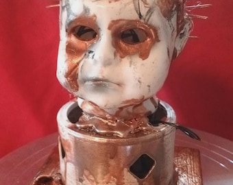 Creepy Doll Pin Head, Weird Assemblage. Oddity Art Doll
